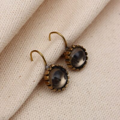 Kolczyki z mosiądzu okrągłe z dymnym szkłem