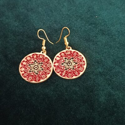 Kolczyki z mosiądzu o perskim wzorze kolor czerwono-czarny