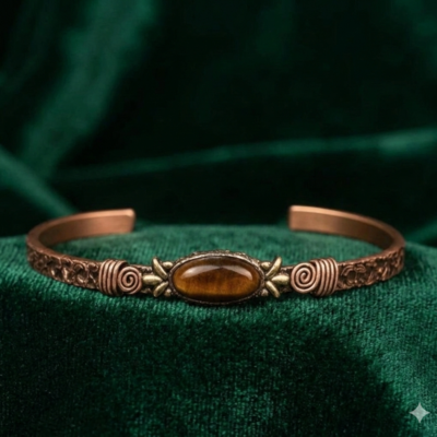 Bransoletka miedziana z tygrysim okiem