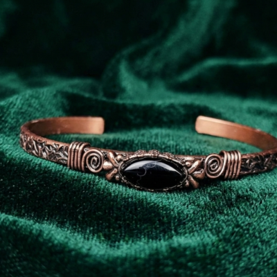 Bransoletka z czystej miedzi z onyksem