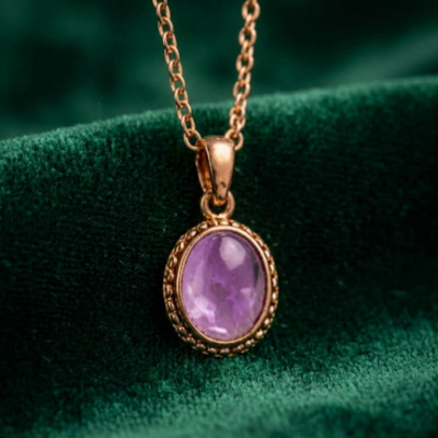 Naszyjnik miedziany owalny z ametystem