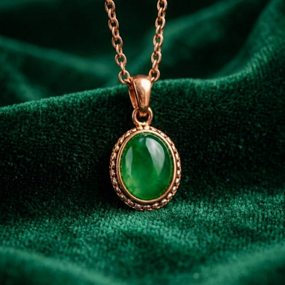 Naszyjnik z miedzi z owalnym zielonym agatem