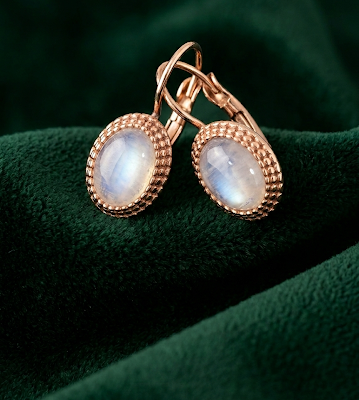 Kolczyki z miedzi z owalnym kamieniem księżycowym