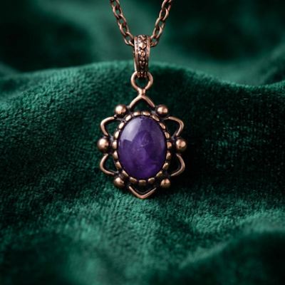 Naszyjnik miedziany z ametystem